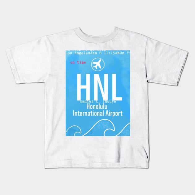 Honolulu airport blue Kids T-Shirt by Woohoo